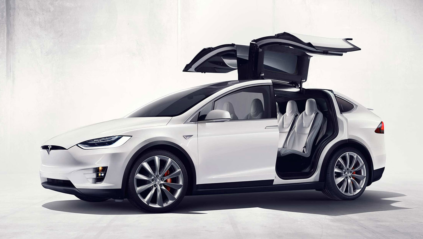White Tesla Model X with Doors Open